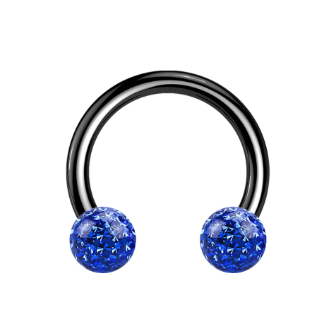 Micro Circular Barbell nero con due sfere di cristallo strato protettivo epossidico blu scuro