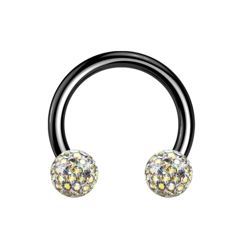 Micro Circular Barbell nero con due sfere di cristallo strato protettivo epossidico multicolore