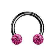 Micro Circular Barbell black with two crystal balls pink...