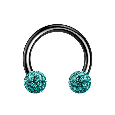 Micro Circular Barbell noir avec deux boules de cristal turquoise couche protectrice dépoxy