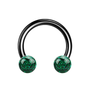 Micro Circular Barbell black with two crystal balls green...