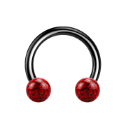 Micro Circular Barbell black with two crystal balls red...