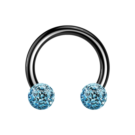 Circular Barbell schwarz mit zwei Kristallkugeln aqua Epoxy Schutzschicht