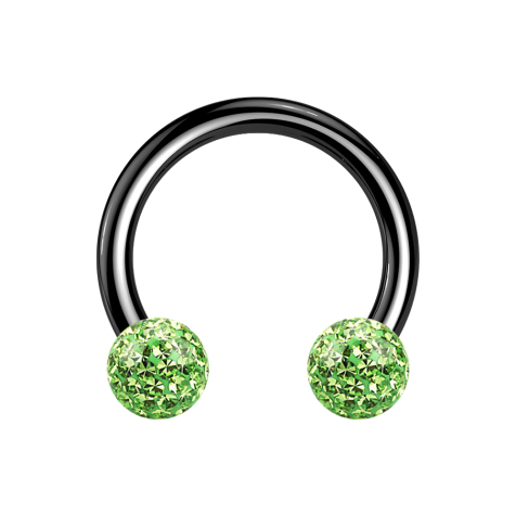 Circular Barbell schwarz mit zwei Kristallkugeln hellgrün Epoxy Schutzschicht