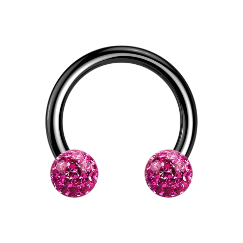 Circular Barbell schwarz mit zwei Kristallkugeln pink Epoxy Schutzschicht