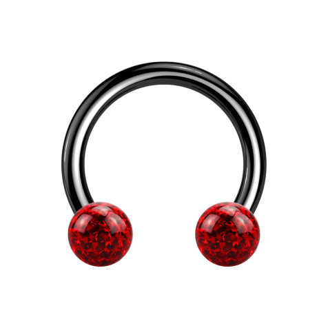 Circular Barbell schwarz mit zwei Kristallkugeln rot Epoxy Schutzschicht