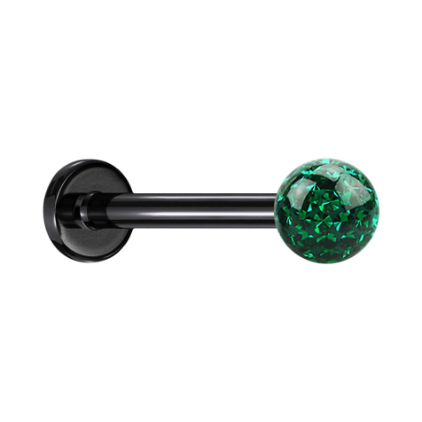 Micro Labret noir avec boule de cristal verte couche de protection époxyde