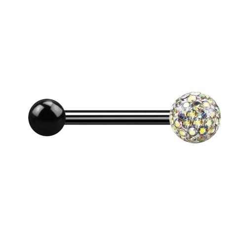 Barbell noir avec boule et boule de cristal multicolore époxy de protection