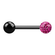 Barbell noir avec boule et boule de cristal rose couche...