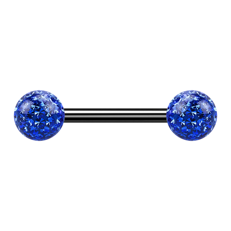Barbell noir avec deux boules de cristal bleu foncé couche protectrice dépoxy