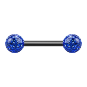 Barbell noir avec deux boules de cristal bleu...