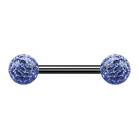 Barbell noir avec deux boules de cristal bleu clair couche protectrice dépoxy