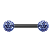 Barbell noir avec deux boules de cristal bleu clair...