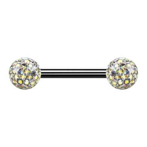 Barbell noir avec deux boules de cristal multicolores couche protectrice dépoxy
