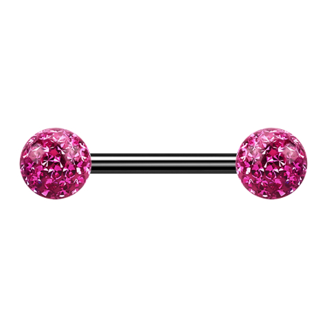 Barbell schwarz mit zwei Kristallkugeln pink Epoxy Schutzschicht