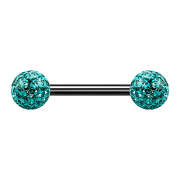 Barbell noir avec deux boules de cristal turquoise couche...