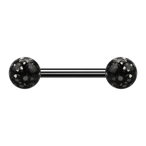 Barbell black with two crystal balls black epoxy protective layer