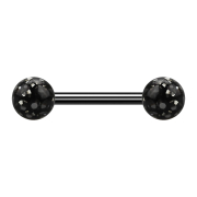 Barbell noir avec deux boules de cristal noir couche...