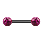 Barbell noir avec deux boules de cristal fuchsia couche...