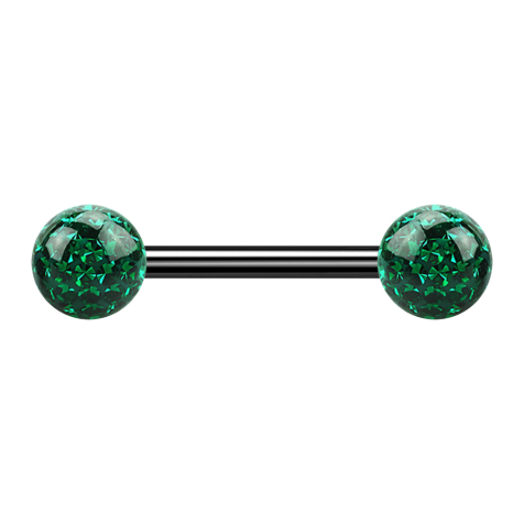 Barbell noir avec deux boules de cristal vert couche protectrice dépoxy