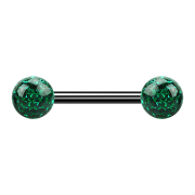 Barbell noir avec deux boules de cristal vert couche...