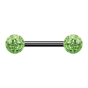 Barbell nero con due sfere di cristallo verde chiaro...