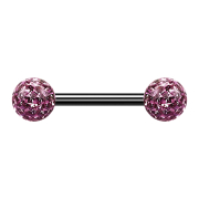 Barbell noir avec deux boules de cristal violet clair...