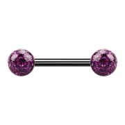 Barbell schwarz mit zwei Kristallkugeln violett Epoxy...