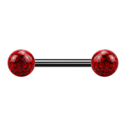 Barbell noir avec deux boules de cristal rouge couche...