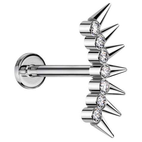 Micro Labret filetage intérieur argent sept cristaux argent avec cônes