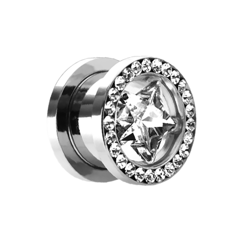 Flesh Tunnel argento con cristallo e stella argento