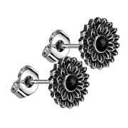 Boucles doreilles argent fleur de lotus pierre donyx