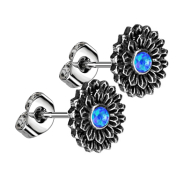 Boucles doreilles argent Lotus fleur opale bleu