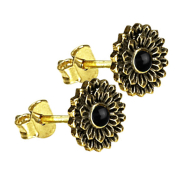 Boucles doreilles dorées Lotus Fleur Pierre Onyx