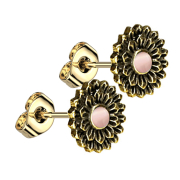 Clous doreilles dorés Lotus fleur pierre œil...