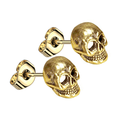 Boucles doreilles dorées tête de mort