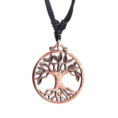 Collier noir pendentif or rose arbre de vie