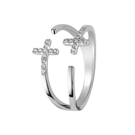 Ring silber doppeltes Kreuz Kristalle silber