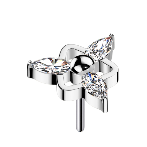 Threadless triangle silver three oval crystals silver