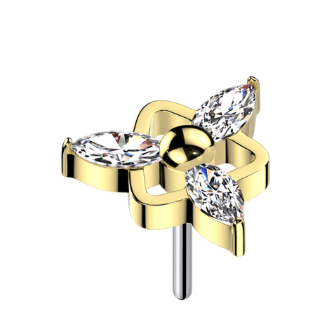 Threadless triangle gold-plated three oval crystals silver