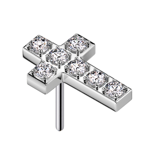 Threadless silver cross crystals silver