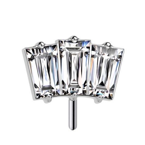 Threadless argento tre cristalli baguette argento