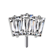 Threadless argent trois cristaux baguette argent