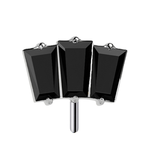 Threadless argento tre cristalli baguette neri