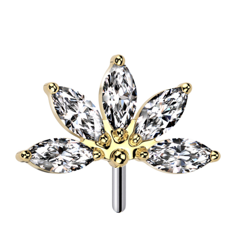 Threadless Fächer vergoldet fünf Kristalle silber