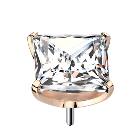 Threadless en or rose avec cristal carré serti dargent