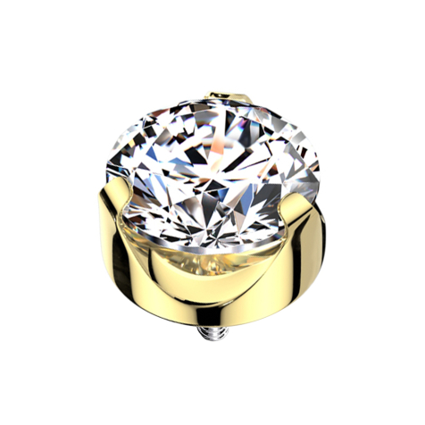 Dermal anchor, gold-plated, flat, crystal, silver setting