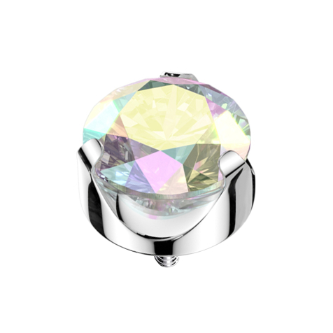 Dermal anchor, silver, flat, set with multicolored crystals