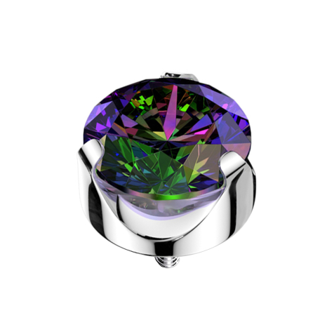 Dermal Anchor silber flach Kristall dunkel multicolor gefasst