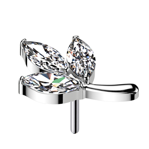 Threadless leaf silver three ovals crystal silver